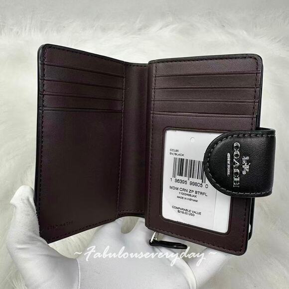 Coach Medium Corner Zip Wallet With Butterfly Print In Leather/Black CCL65 NWT - Picture 5 of 5